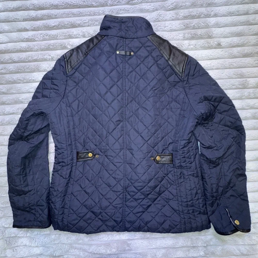 Ralph Lauren LRL Women L‎ Quilted Jacket Navy Barn Coat Equestrian Faux Leather